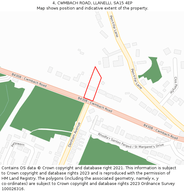 4, CWMBACH ROAD, LLANELLI, SA15 4EP: Location map and indicative extent of plot