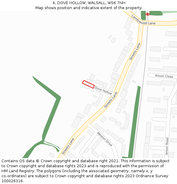 4, DOVE HOLLOW, WALSALL, WS6 7NH: Location map and indicative extent of plot