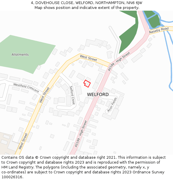 4, DOVEHOUSE CLOSE, WELFORD, NORTHAMPTON, NN6 6JW: Location map and indicative extent of plot