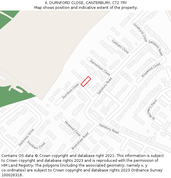 4, DURNFORD CLOSE, CANTERBURY, CT2 7RY: Location map and indicative extent of plot