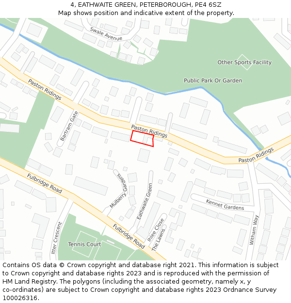 4, EATHWAITE GREEN, PETERBOROUGH, PE4 6SZ: Location map and indicative extent of plot