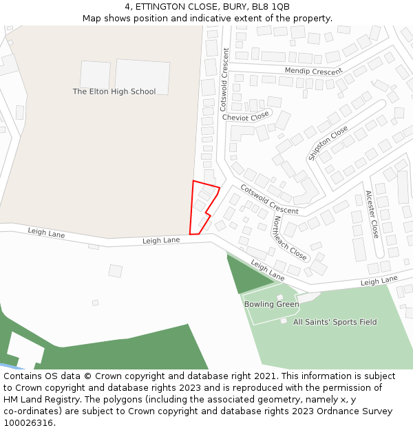 4, ETTINGTON CLOSE, BURY, BL8 1QB: Location map and indicative extent of plot