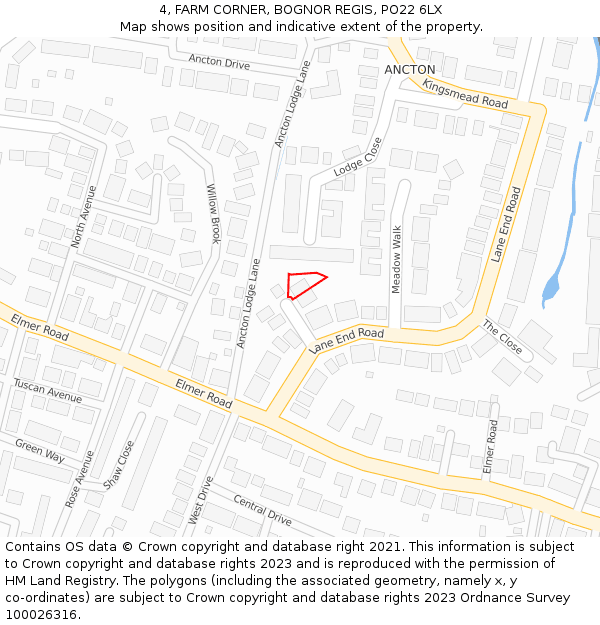 4, FARM CORNER, BOGNOR REGIS, PO22 6LX: Location map and indicative extent of plot