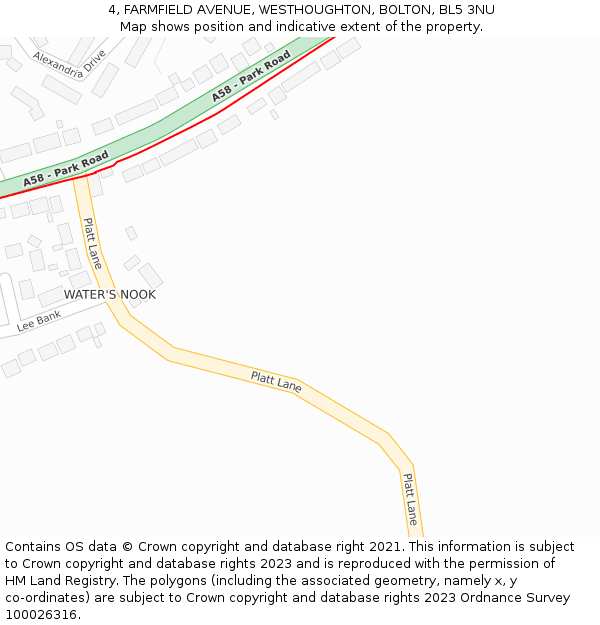 4, FARMFIELD AVENUE, WESTHOUGHTON, BOLTON, BL5 3NU: Location map and indicative extent of plot