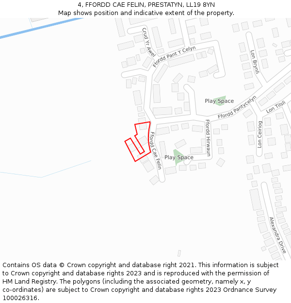 4, FFORDD CAE FELIN, PRESTATYN, LL19 8YN: Location map and indicative extent of plot