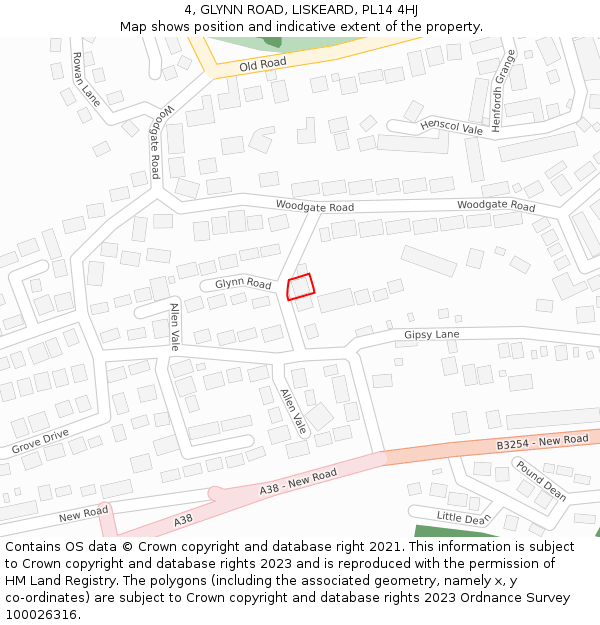 4, GLYNN ROAD, LISKEARD, PL14 4HJ: Location map and indicative extent of plot