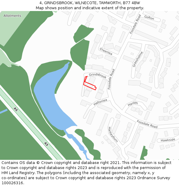 4, GRINDSBROOK, WILNECOTE, TAMWORTH, B77 4BW: Location map and indicative extent of plot