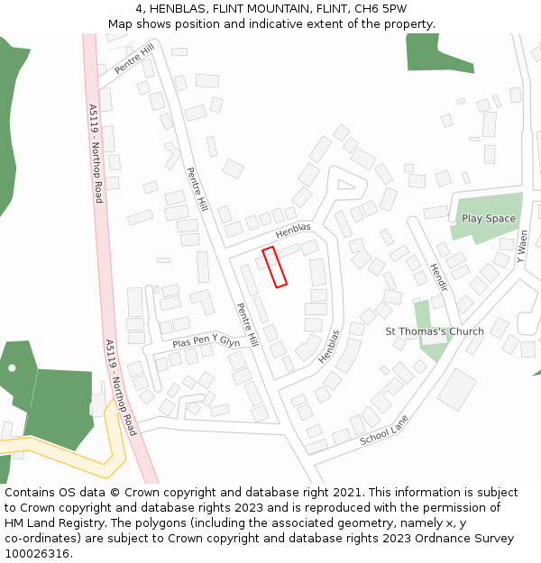 4, HENBLAS, FLINT MOUNTAIN, FLINT, CH6 5PW: Location map and indicative extent of plot