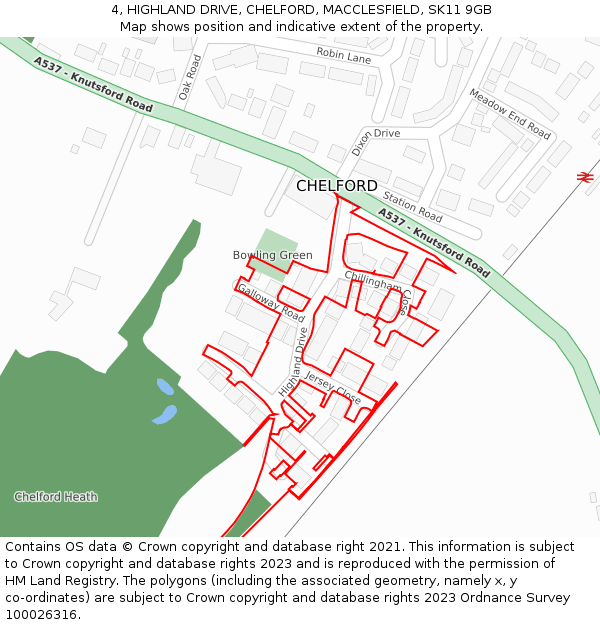 4, HIGHLAND DRIVE, CHELFORD, MACCLESFIELD, SK11 9GB: Location map and indicative extent of plot