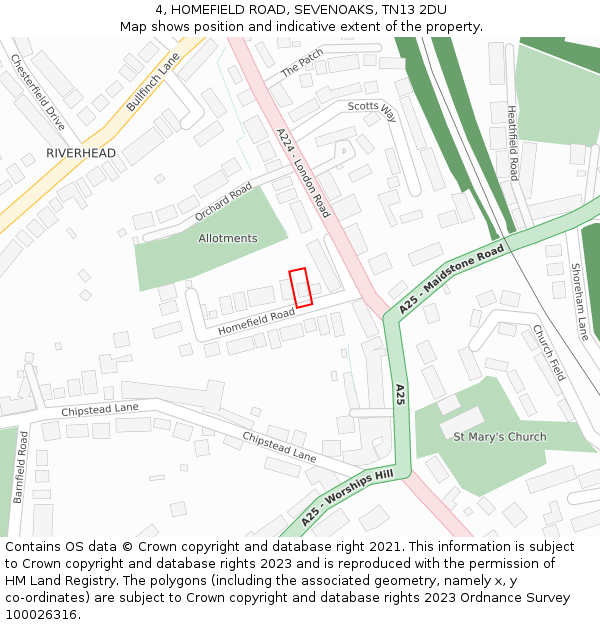 4, HOMEFIELD ROAD, SEVENOAKS, TN13 2DU: Location map and indicative extent of plot