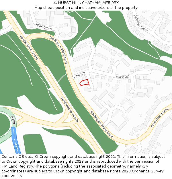 4, HURST HILL, CHATHAM, ME5 9BX: Location map and indicative extent of plot