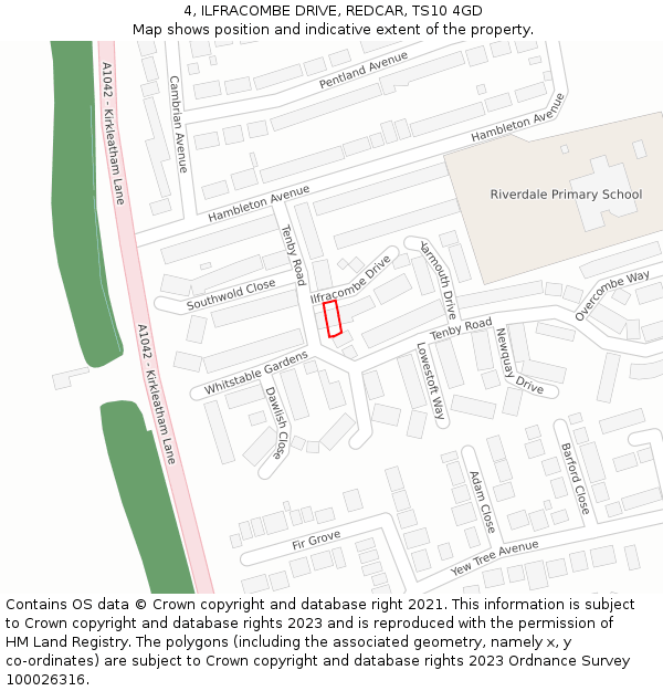 4, ILFRACOMBE DRIVE, REDCAR, TS10 4GD: Location map and indicative extent of plot