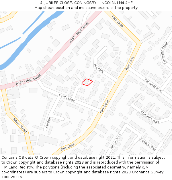 4, JUBILEE CLOSE, CONINGSBY, LINCOLN, LN4 4HE: Location map and indicative extent of plot