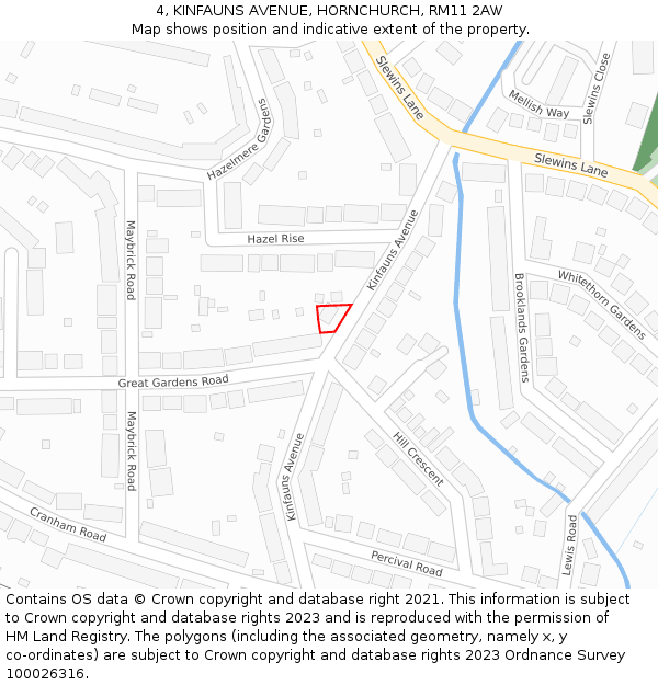 4, KINFAUNS AVENUE, HORNCHURCH, RM11 2AW: Location map and indicative extent of plot