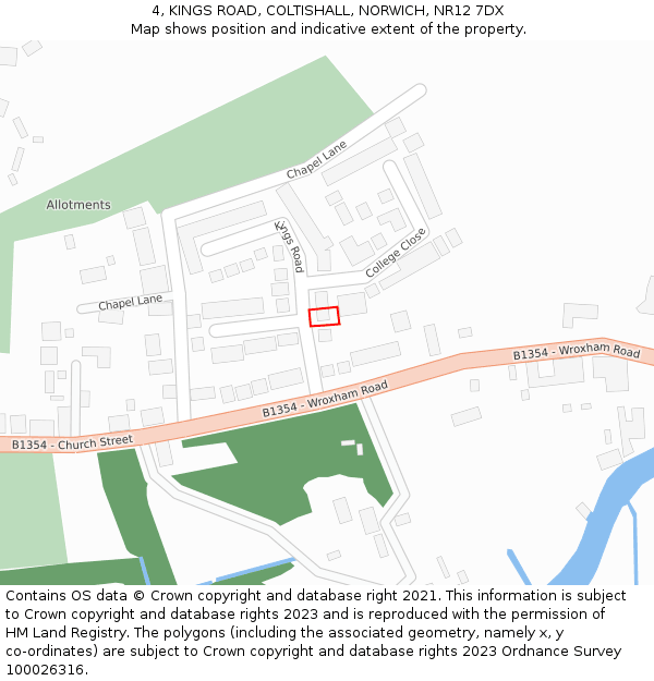 4, KINGS ROAD, COLTISHALL, NORWICH, NR12 7DX: Location map and indicative extent of plot