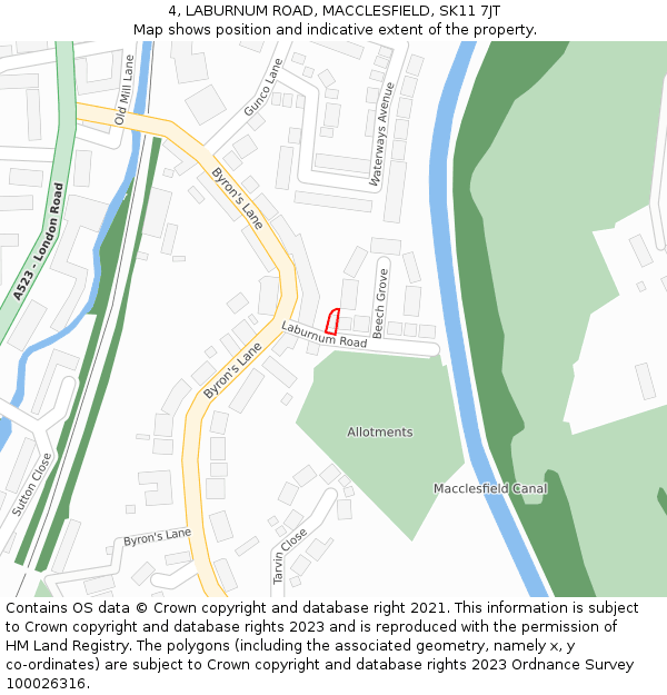 4, LABURNUM ROAD, MACCLESFIELD, SK11 7JT: Location map and indicative extent of plot