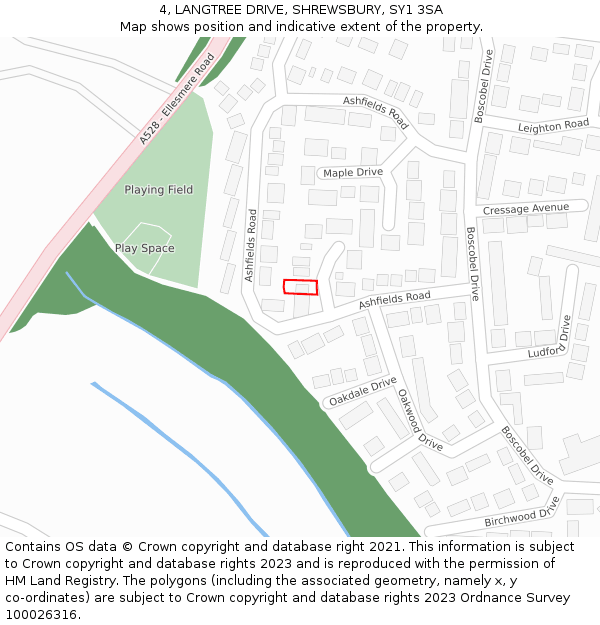 4, LANGTREE DRIVE, SHREWSBURY, SY1 3SA: Location map and indicative extent of plot