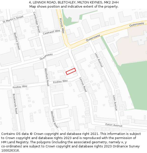 4, LENNOX ROAD, BLETCHLEY, MILTON KEYNES, MK2 2HH: Location map and indicative extent of plot