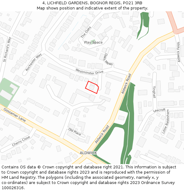 4, LICHFIELD GARDENS, BOGNOR REGIS, PO21 3RB: Location map and indicative extent of plot