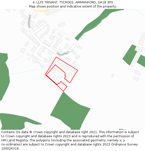 4, LLYS TIRNANT, TYCROES, AMMANFORD, SA18 3PS: Location map and indicative extent of plot