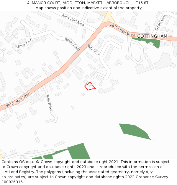 4, MANOR COURT, MIDDLETON, MARKET HARBOROUGH, LE16 8TL: Location map and indicative extent of plot