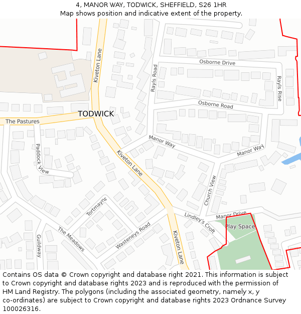 4, MANOR WAY, TODWICK, SHEFFIELD, S26 1HR: Location map and indicative extent of plot