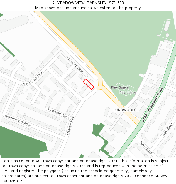 4, MEADOW VIEW, BARNSLEY, S71 5FR: Location map and indicative extent of plot