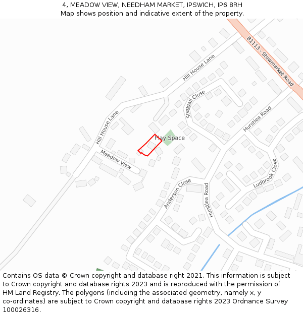 4, MEADOW VIEW, NEEDHAM MARKET, IPSWICH, IP6 8RH: Location map and indicative extent of plot