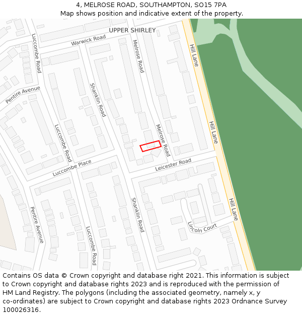 4, MELROSE ROAD, SOUTHAMPTON, SO15 7PA: Location map and indicative extent of plot