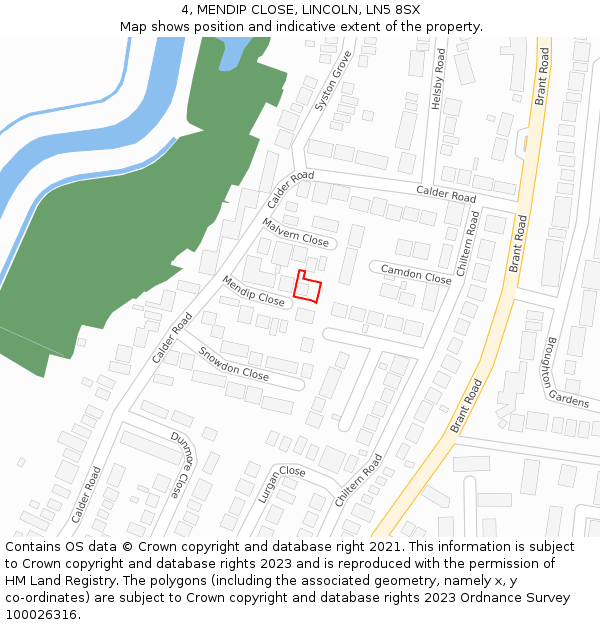 4, MENDIP CLOSE, LINCOLN, LN5 8SX: Location map and indicative extent of plot