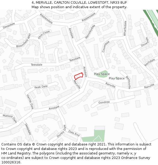 4, MERVILLE, CARLTON COLVILLE, LOWESTOFT, NR33 8UF: Location map and indicative extent of plot