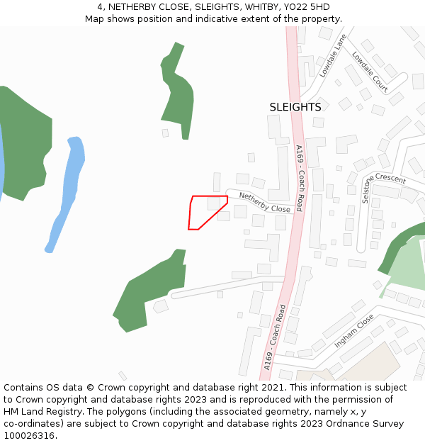 4, NETHERBY CLOSE, SLEIGHTS, WHITBY, YO22 5HD: Location map and indicative extent of plot