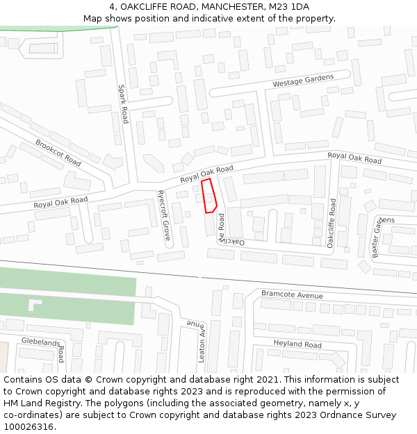 4, OAKCLIFFE ROAD, MANCHESTER, M23 1DA: Location map and indicative extent of plot