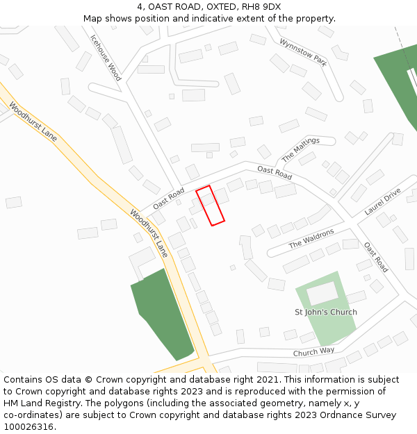 4, OAST ROAD, OXTED, RH8 9DX: Location map and indicative extent of plot