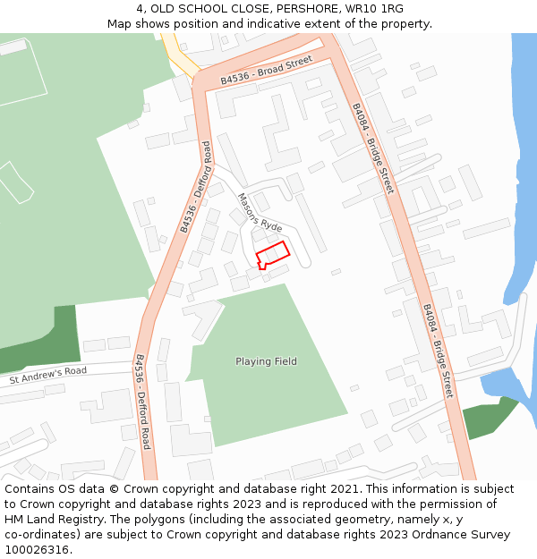 4, OLD SCHOOL CLOSE, PERSHORE, WR10 1RG: Location map and indicative extent of plot