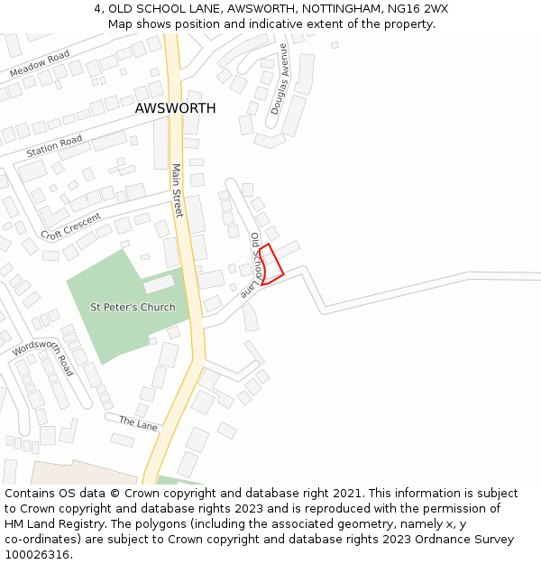 4, OLD SCHOOL LANE, AWSWORTH, NOTTINGHAM, NG16 2WX: Location map and indicative extent of plot