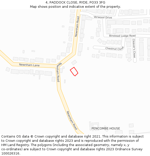 4, PADDOCK CLOSE, RYDE, PO33 3FG: Location map and indicative extent of plot