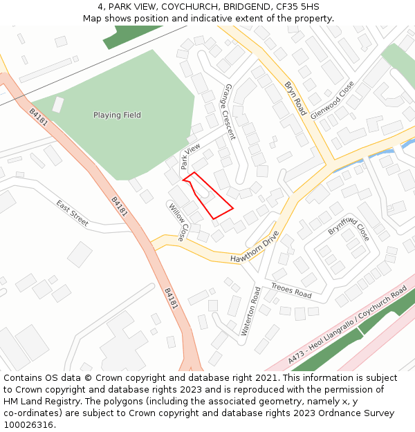 4, PARK VIEW, COYCHURCH, BRIDGEND, CF35 5HS: Location map and indicative extent of plot