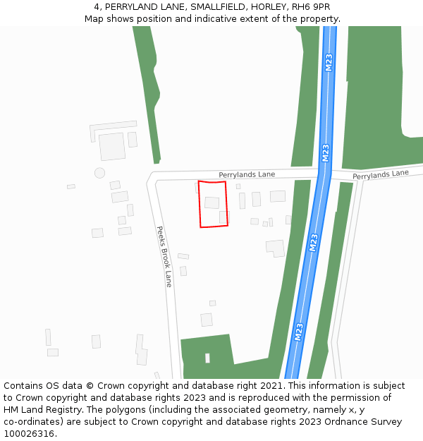 4, PERRYLAND LANE, SMALLFIELD, HORLEY, RH6 9PR: Location map and indicative extent of plot