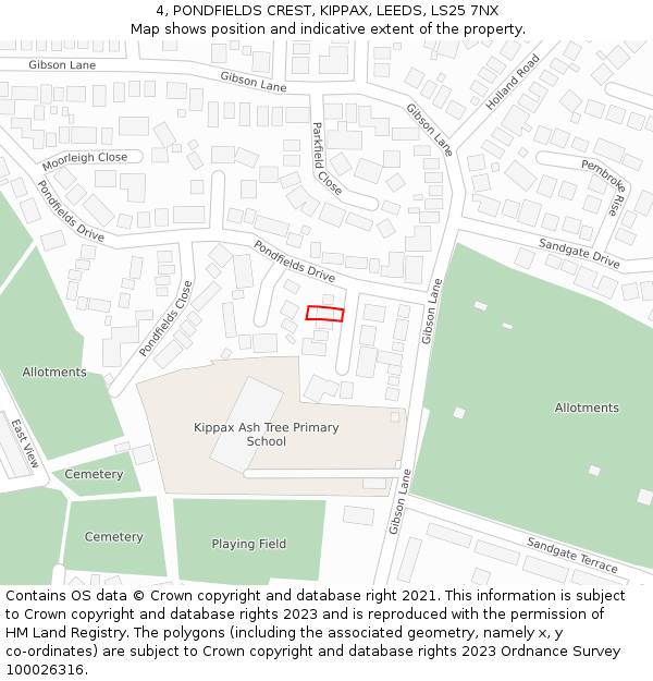 4, PONDFIELDS CREST, KIPPAX, LEEDS, LS25 7NX: Location map and indicative extent of plot