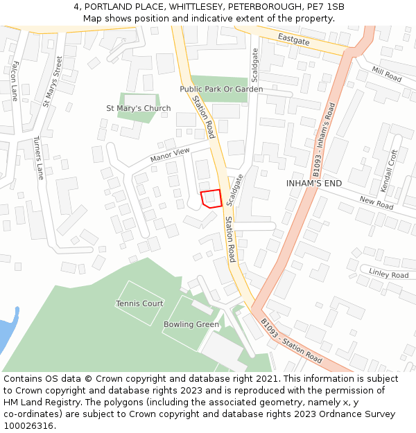 4, PORTLAND PLACE, WHITTLESEY, PETERBOROUGH, PE7 1SB: Location map and indicative extent of plot