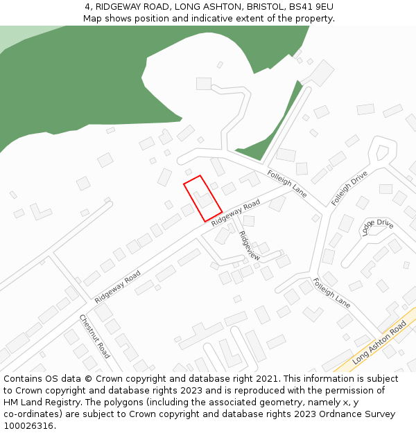 4, RIDGEWAY ROAD, LONG ASHTON, BRISTOL, BS41 9EU: Location map and indicative extent of plot