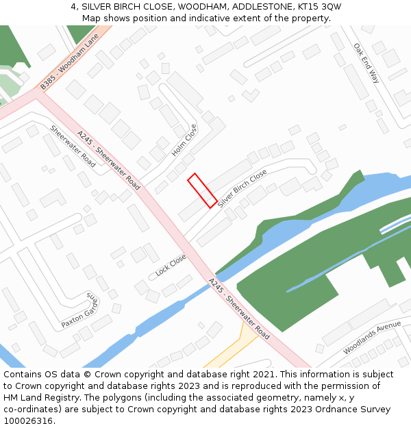 4, SILVER BIRCH CLOSE, WOODHAM, ADDLESTONE, KT15 3QW: Location map and indicative extent of plot