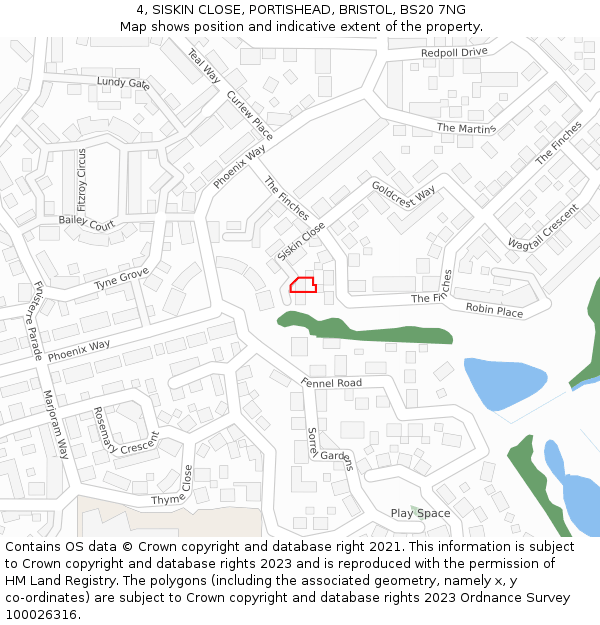 4, SISKIN CLOSE, PORTISHEAD, BRISTOL, BS20 7NG: Location map and indicative extent of plot