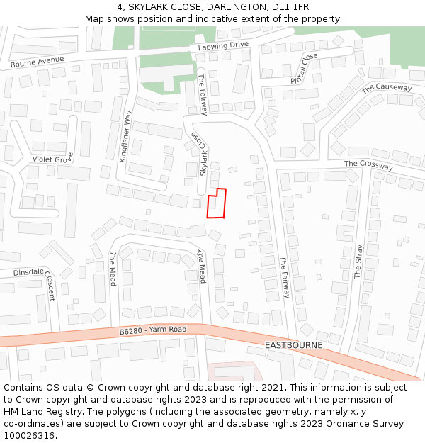 4, SKYLARK CLOSE, DARLINGTON, DL1 1FR: Location map and indicative extent of plot