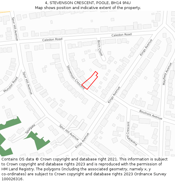 4, STEVENSON CRESCENT, POOLE, BH14 9NU: Location map and indicative extent of plot