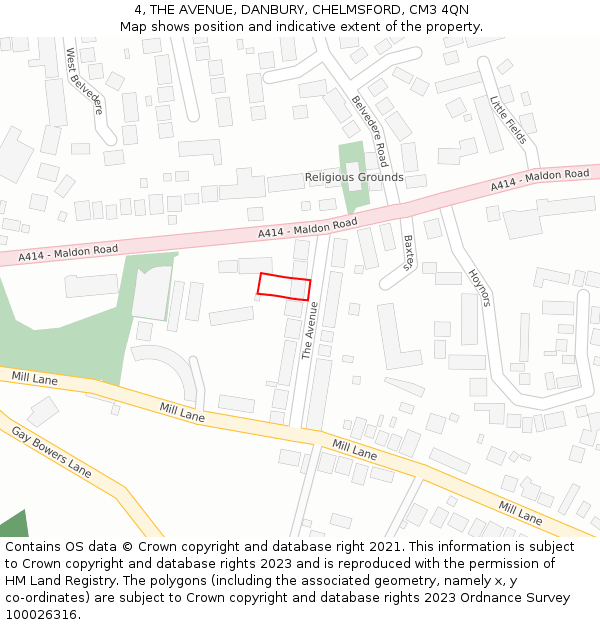 4, THE AVENUE, DANBURY, CHELMSFORD, CM3 4QN: Location map and indicative extent of plot