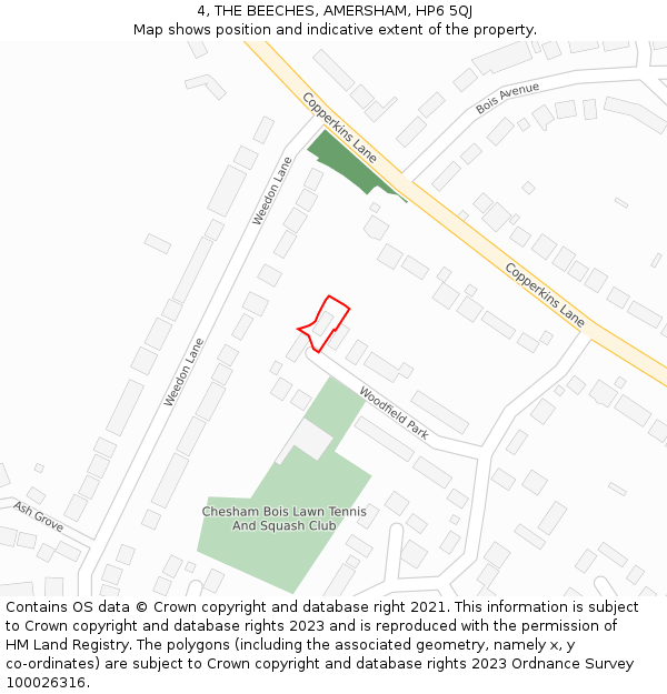 4, THE BEECHES, AMERSHAM, HP6 5QJ: Location map and indicative extent of plot