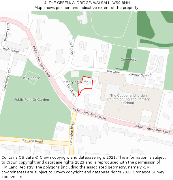 4, THE GREEN, ALDRIDGE, WALSALL, WS9 8NH: Location map and indicative extent of plot