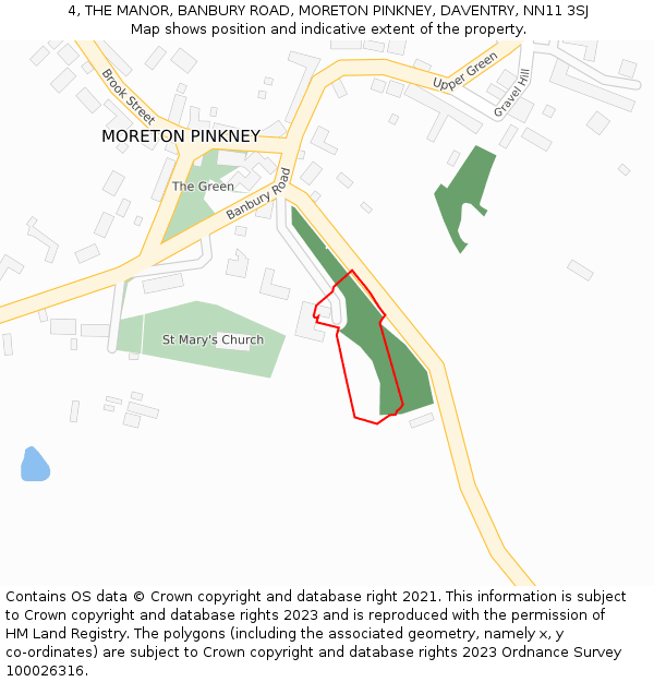 4, THE MANOR, BANBURY ROAD, MORETON PINKNEY, DAVENTRY, NN11 3SJ: Location map and indicative extent of plot